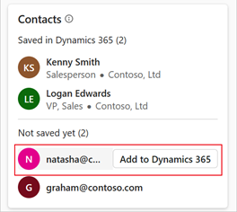 Captura de ecrã a mostrar como adicionar múltiplos contactos externos no separador Dynamics 365.