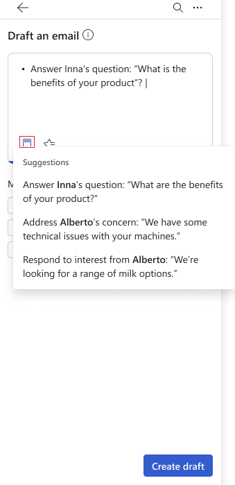 Captura de ecrã a mostrar as sugestões do pedido.