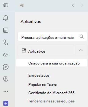 Captura de tela de aplicativos personalizados na loja do Teams no aplicativo de área de trabalho do Teams.