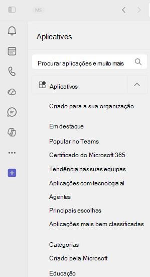 Captura de tela que mostra todos os locais onde os usuários podem navegar por aplicativos no Microsoft Teams.