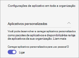 Captura de tela mostrando as configurações do aplicativo personalizado em toda a organização.