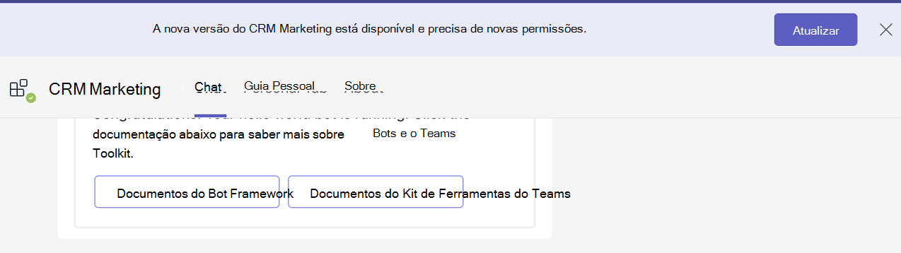 Captura de tela que mostra o contexto do aplicativo de bot.