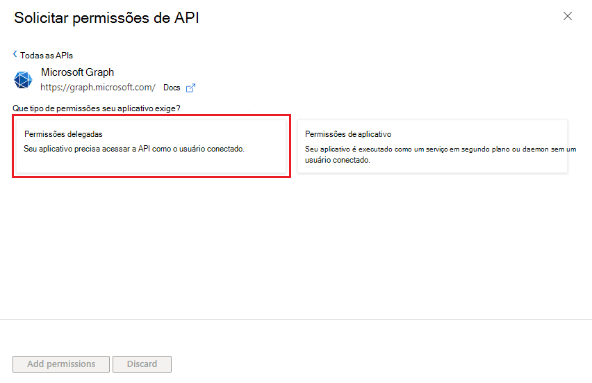 A captura de ecrã mostra as permissões delegadas.