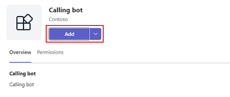 Captura de tela da opção Chamar bot com Adicionar realçada em vermelho.