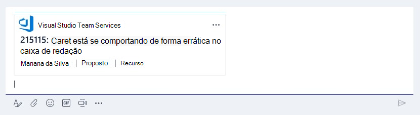 Captura de ecrã a mostrar o exemplo do cartão de extensão de mensagem.