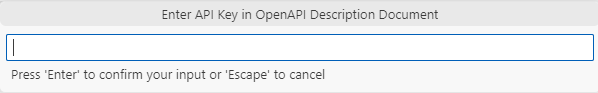 A captura de tela mostra o comando Enter API key que aparece no Agents Toolkit para Visual Studio Code.