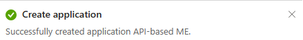 A captura de tela mostra um exemplo da notificação após o registro do aplicativo ser bem-sucedido no portal do Azure.