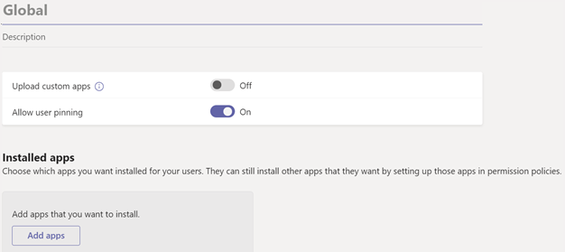Captura de ecrã a mostrar a vista ativar o carregamento de aplicações personalizadas.