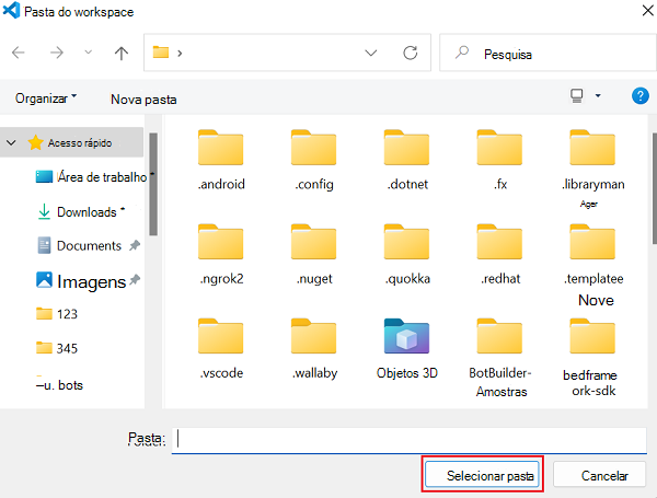 A captura de tela mostra a seleção da pasta.