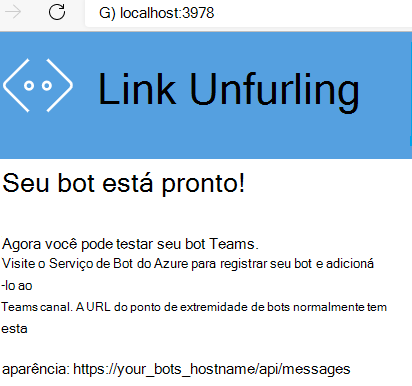 Captura de tela mostrando a página da Web dizendo que o bot está pronto.