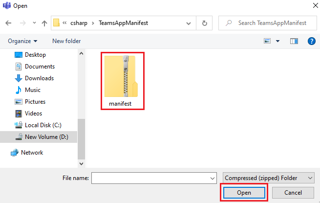 Captura de tela mostrando a seleção do arquivo zip.