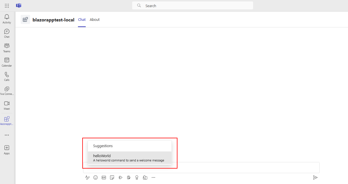 Captura de ecrã do Microsoft Teams com a opção Bem-vindo realçada em Sugestões.