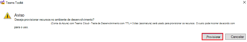 Captura de tela do Kit de Ferramentas do Teams com Provisionamento realçado em vermelho.