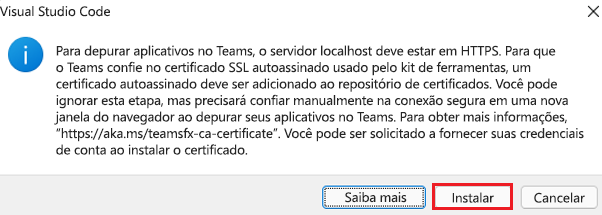 A captura de tela mostra o certificado a ser instalado.