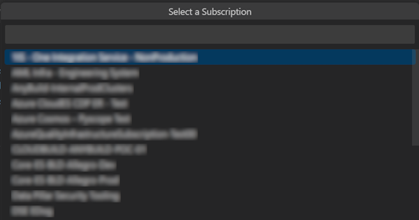 Captura de ecrã a mostrar a seleção da Subscrição existente.