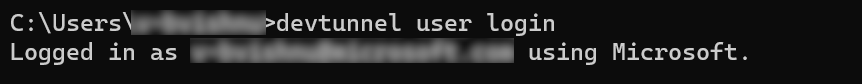 A captura de tela mostra o login do devtunnel.