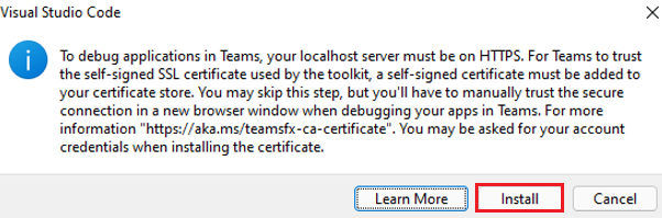 A captura de tela mostra o certificado a ser instalado.