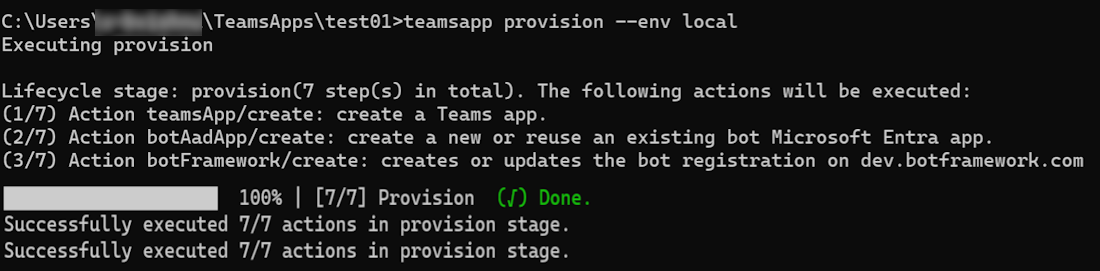 A captura de tela mostra como provisionar o aplicativo para o Teams.