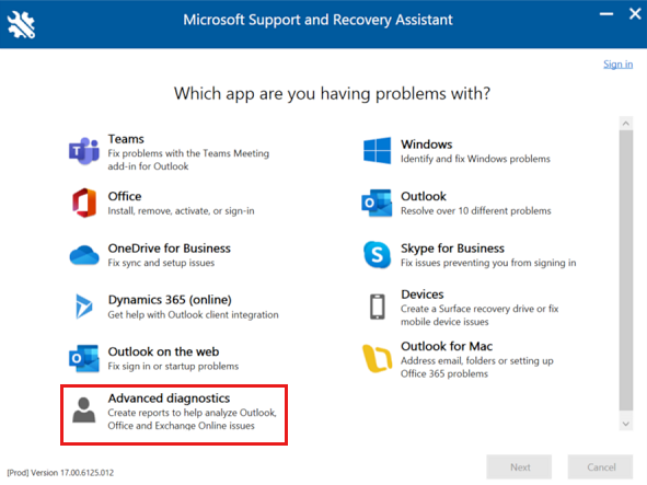 Utilizar o Assistente de Recuperação e Suporte para recolher dados sobre  instalações Microsoft 365 Apps - Microsoft 365 Apps | Microsoft Learn