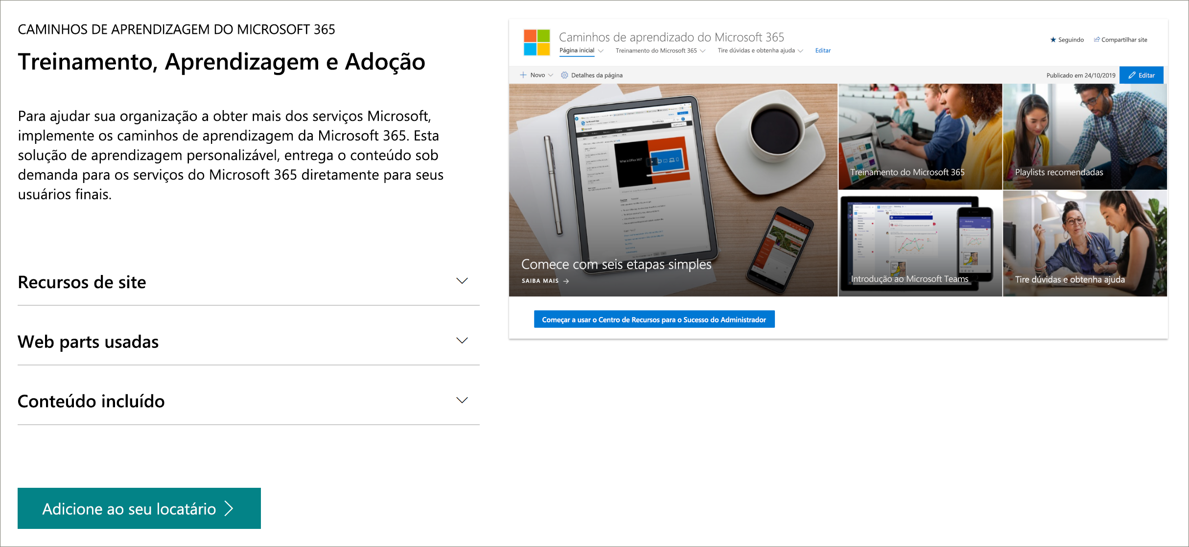 Página de provisionamento de livro de aparência do Microsoft Office SharePoint Online