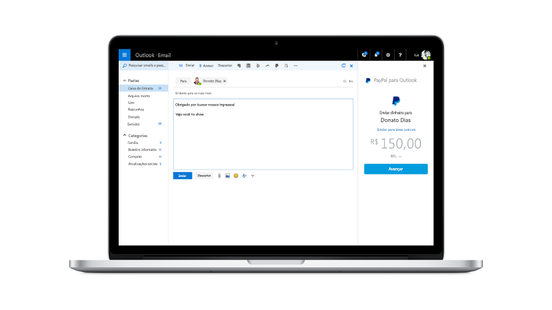 O suplemento do PayPal está carregado em um laptop.