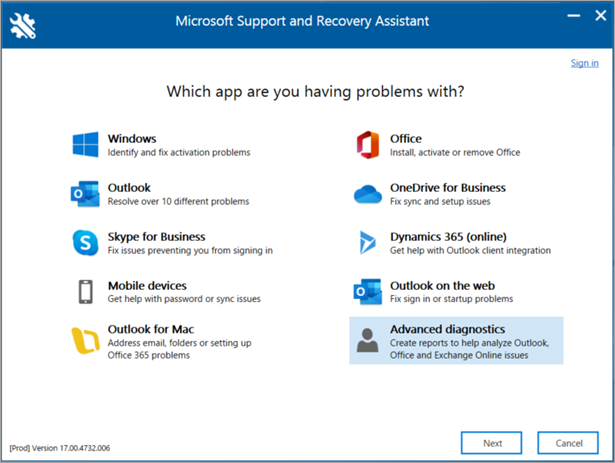 Analisar o Outlook com Suporte da Microsoft e o Assistente de Recuperação -  Outlook | Microsoft Learn