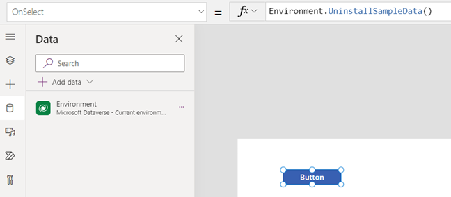 Captura de tela mostrando o uso de uma ação do Dataverse conectada a um botão.