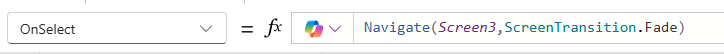 Captura de ecrã da propriedade OnSelect definida para a função Navigate.