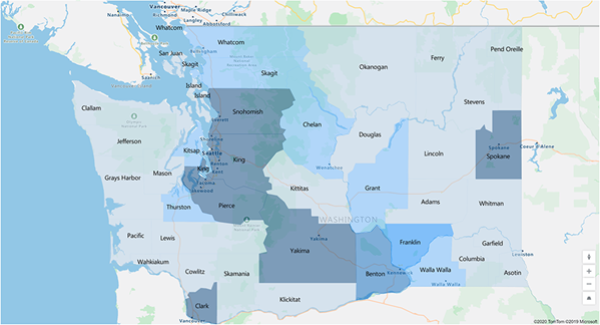 Uma captura de ecrã de um mapa com formas importadas que realçam áreas específicas.