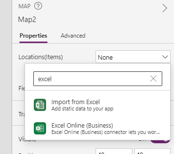 Captura de ecrã da opção Importar do Excel.