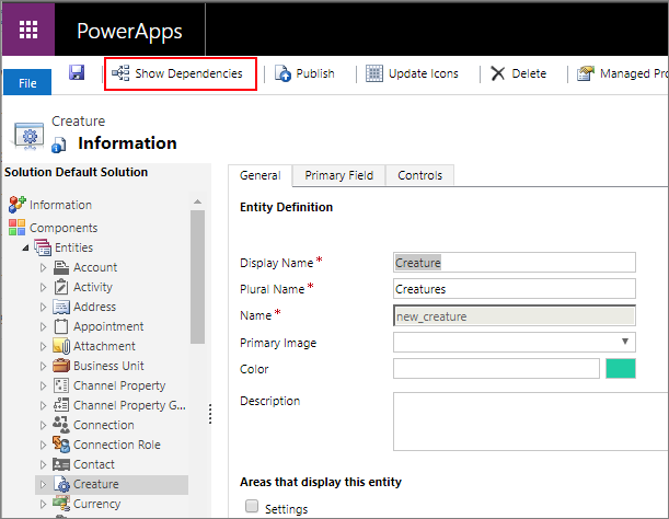 Comando Mostrar dependências.