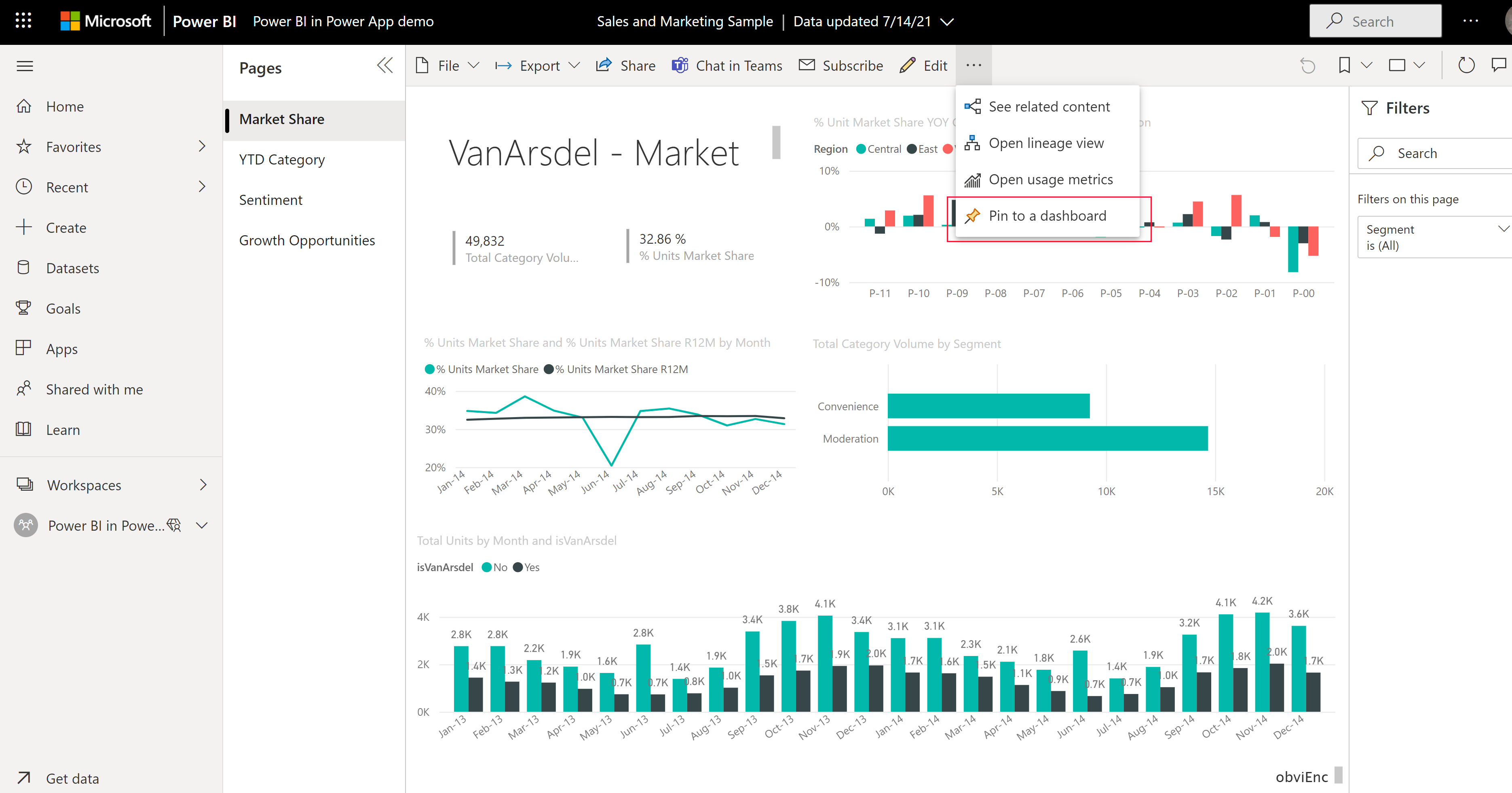 Selecionar a opção Afixar ao dashboard