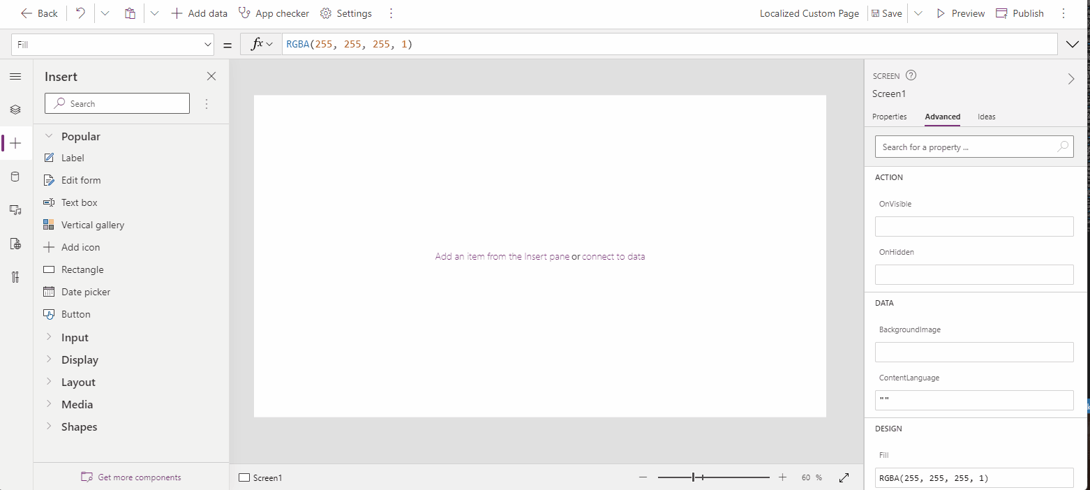 Etiqueta de edição de formulário da página do Power Apps Studio personalizada