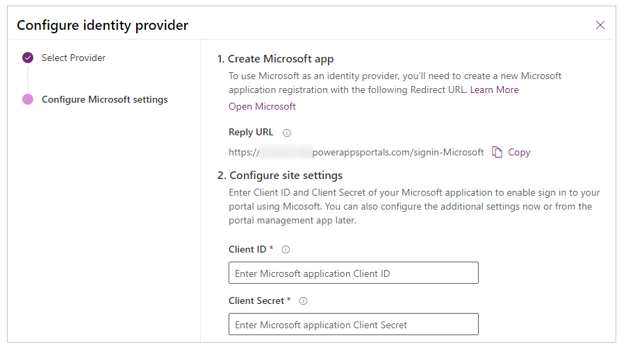Configurar a aplicação da Microsoft.