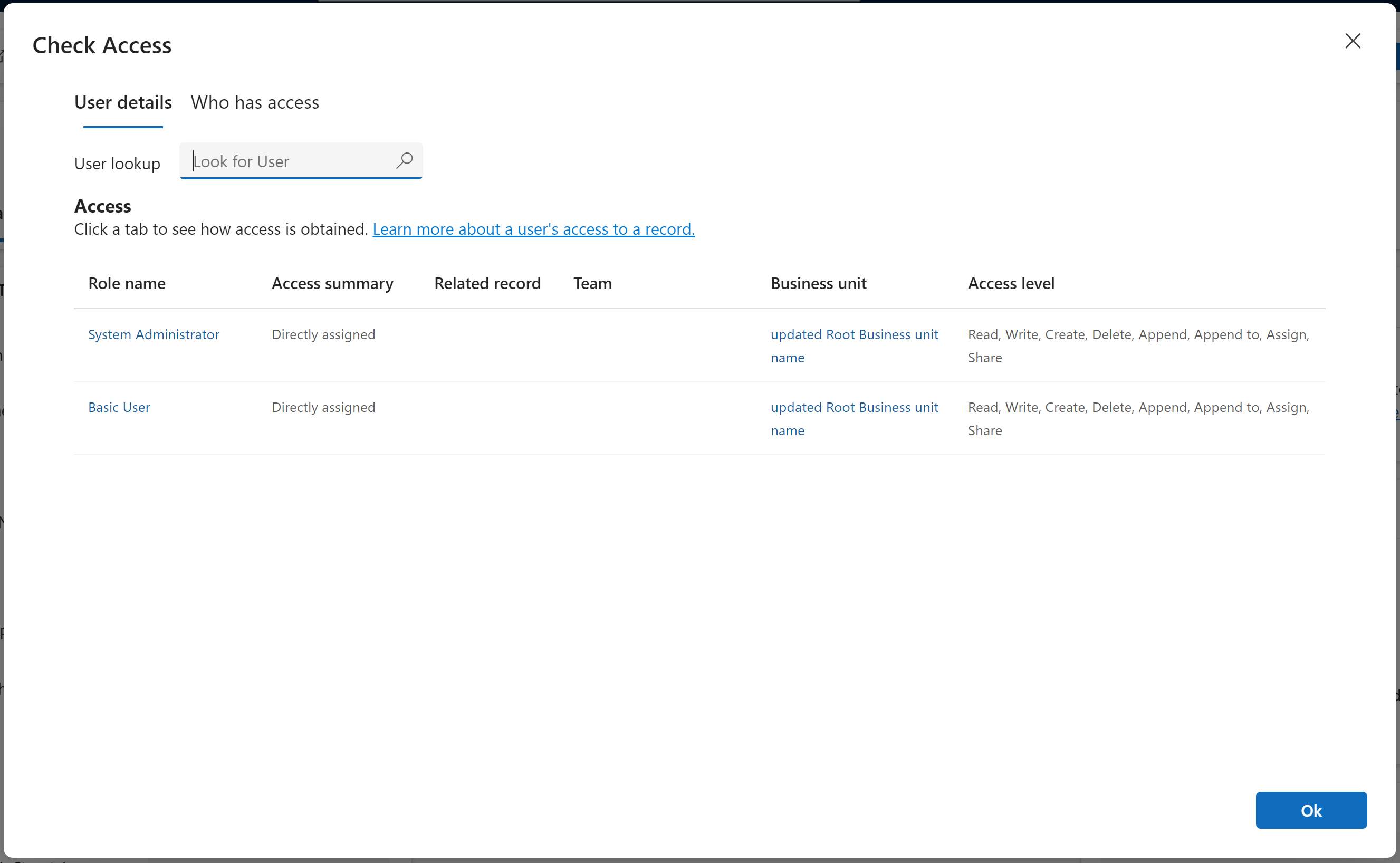 Captura de ecrã a mostrar os detalhes do acesso.