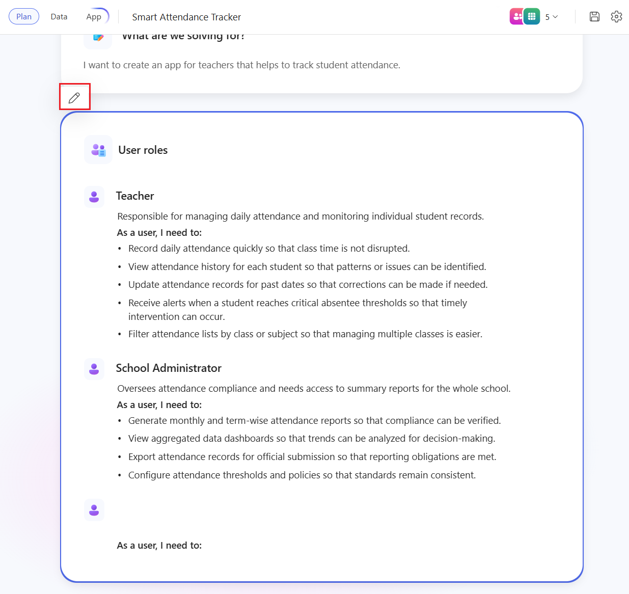 Selecione Editar para fazer edições nos papéis do utilizador