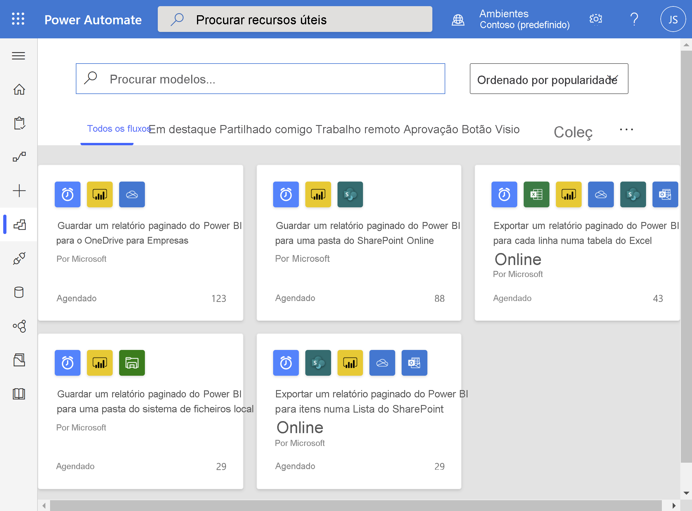 Screenshot of Power Automate templates for Power BI paginated reports.