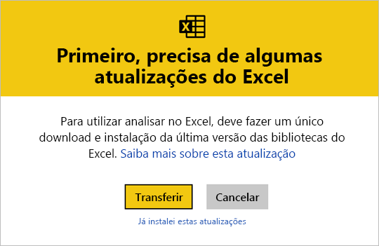 Captura de ecrã das atualizações do Excel.