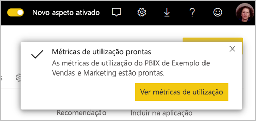 Captura de tela do relatório de métricas de uso que está pronto.
