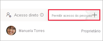 Captura de ecrã a mostrar a concessão de acesso às pessoas.