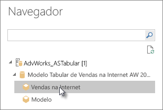 A captura de ecrã mostra o modelo tabular ou a perspetiva do Navigator.