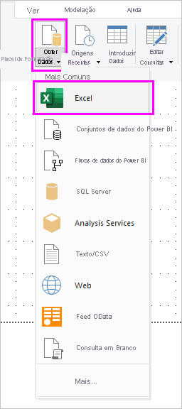 Screenshot that shows the Get data menu.