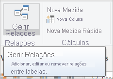 Screenshot that shows the Manage relationships button in the Modeling ribbon.