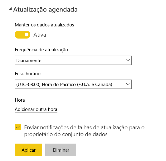 Screenshot of Power BI service's Scheduled refresh dialog.