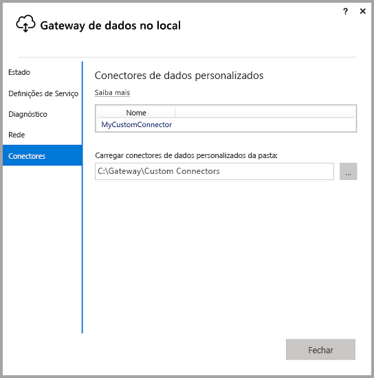 Screenshot that shows the Custom data connectors screen in the On-premises data gateway app.
