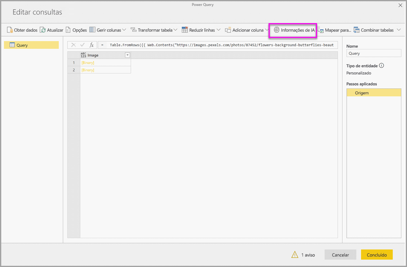 Screenshot shows Edit queries with All insights selected and one warning displayed.