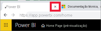 A screenshot showing the x on the browser tab to close Power BI.