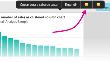 Screenshot of a column chart, showing a feedback with a pointer to a smiley face.