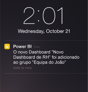 Captura de ecrã de um dashboard, mostrando uma notificação num iPhone.