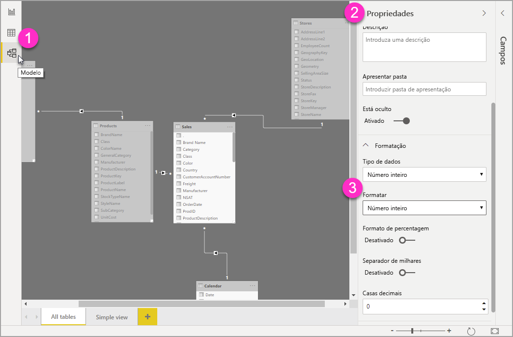 Screenshot of the Properties pane, highlighting the Format menu.